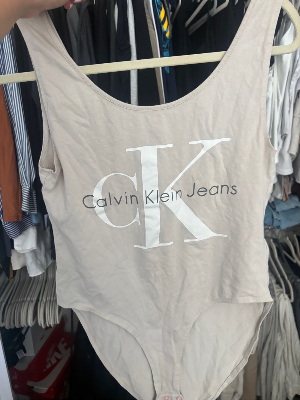 Calvin Klein Jeans Light Beige Logo Scoop-Neck Bodysuit